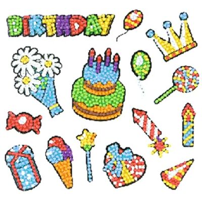Pracht Creatives Hobby Diamond Painting Sticker Set, Happy Birthday motief, knutselset voor het maken van stickers met glittersteentjes, voor kinderen vanaf 5 jaar Pracht Creatives Hobby Diamond Painting Sticker Set, Happy Birthday motief, knutselset voor het maken van stickers met glittersteentjes, voor kinderen vanaf 5 jaar