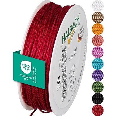 Halbach Zijden lint premium koord (rood) breedte 2 mm lengte 50 m Made in Germany & Öko-Tex gecertificeerd glanzend satijnen koord van acetaat Halbach Zijden lint premium koord (rood) breedte 2 mm lengte 50 m Made in Germany & Öko-Tex gecertificeerd glanzend satijnen koord van acetaat