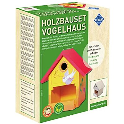 Pebaro 466 Houten bouwset, knutselset, vogelhuisje, incl. 9 onbehandelde berkenhouten platen, voorgeboorde gaten, hamer en spijkers, cadeau-idee voor hobby, kleine ambachtslieden en kinderen, Pebaro 466 Houten bouwset, knutselset, vogelhuisje, incl. 9 onbehandelde berkenhouten platen, voorgeboorde gaten, hamer en spijkers, cadeau-idee voor hobby, kleine ambachtslieden en kinderen,