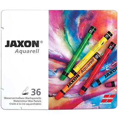 Jaxon Honsell 49437 Aquarel waspastel krijt, waterschilderbaar, set van 36 in metalen doos, hoge kleurglans, rijke verflaag, voor kunstenaars, hobbyschilders, kunstonderwijs Jaxon Honsell 49437 Aquarel waspastel krijt, waterschilderbaar, set van 36 in metalen doos, hoge kleurglans, rijke verflaag, voor kunstenaars, hobbyschilders, kunstonderwijs