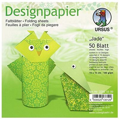 Ursus 22825599 Designpapier Jade, 50 vellen in 10 verschillende motieven, ca. 15 x 15 cm, 100 g/m², aan beide zijden bedrukt, ideaal voor het vouwen van creatieve origami dieren Ursus 22825599 Designpapier Jade, 50 vellen in 10 verschillende motieven, ca. 15 x 15 cm, 100 g/m², aan beide zijden bedrukt, ideaal voor het vouwen van creatieve origami dieren