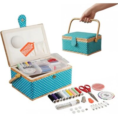 Avilia Naaiset compleet met gestippelde mand, 76 accessoires, dienblad met georganiseerde vakken, magneetsluiting, ideaal voor naaiset thuis en op reis Avilia Naaiset compleet met gestippelde mand, 76 accessoires, dienblad met georganiseerde vakken, magneetsluiting, ideaal voor naaiset thuis en op reis
