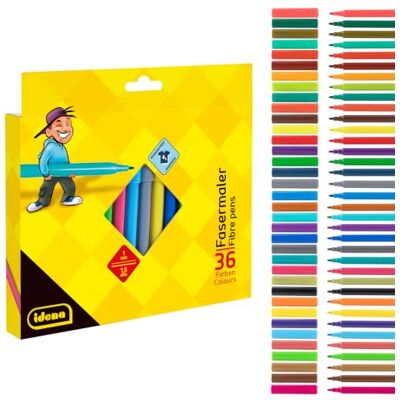 Idena viltstiften, 36 stuks, viltstiften met een punt van 1-1,5 mm intensieve kleuren, uitwasbaar, tekenset voor kinderen, 22098 Idena viltstiften, 36 stuks, viltstiften met een punt van 1-1,5 mm intensieve kleuren, uitwasbaar, tekenset voor kinderen, 22098