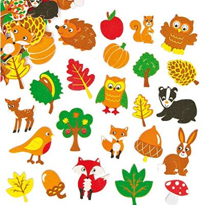 Baker Ross EF862 Schuimrubber stickers bosdieren voor kinderen voor het versieren van kaarten en knutselprojecten, 100 stuks, meerkleurig Baker Ross EF862 Schuimrubber stickers bosdieren voor kinderen voor het versieren van kaarten en knutselprojecten, 100 stuks, meerkleurig