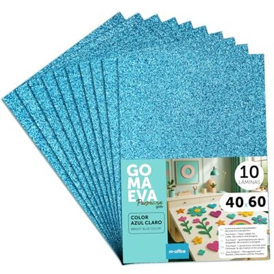 m-office EVA-glitterrubber voor knutselwerk, gekleurd schuim voor creatieve projecten, ideaal voor kunst en handwerk, school of beroep, 40 x 60 cm (lichtblauw, glitter, 10 stuks) m-office EVA-glitterrubber voor knutselwerk, gekleurd schuim voor creatieve projecten, ideaal voor kunst en handwerk, school of beroep, 40 x 60 cm (lichtblauw, glitter, 10 stuks)