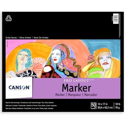 Canson Artist Series Pro Lay-out Marker Pad, 14" x 17", Inklapbare Cover, 50 vellen (100511049), 35,6 cm x 43,2 cm, wit Canson Artist Series Pro Lay-out Marker Pad, 14" x 17", Inklapbare Cover, 50 vellen (100511049), 35,6 cm x 43,2 cm, wit