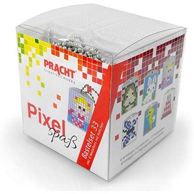 Pracht Creatives Hobby Pixel P90071-63501 Leuke knutselset 33 voor kinderen, eenvoudig insteeksysteem met steentjes van bioplastic voor het ontwerpen van 6 sleutelhangers (medaillons), zonder strijken en lijmen Pracht Creatives Hobby Pixel P90071-63501 Leuke knutselset 33 voor kinderen, eenvoudig insteeksysteem met steentjes van bioplastic voor het ontwerpen van 6 sleutelhangers (medaillons), zonder strijken en lijmen