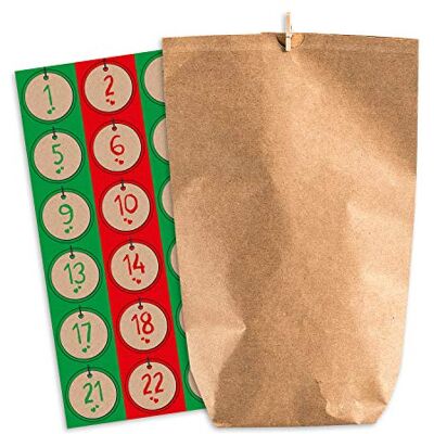 pajoma Adventskalender om te vullen Nordic Vintage 24 kraftpapieren zakjes geschenkzakjes Kerstmis, kerstkalender knutselset incl. cijferstickers en klemmen pajoma Adventskalender om te vullen Nordic Vintage 24 kraftpapieren zakjes geschenkzakjes Kerstmis, kerstkalender knutselset incl. cijferstickers en klemmen