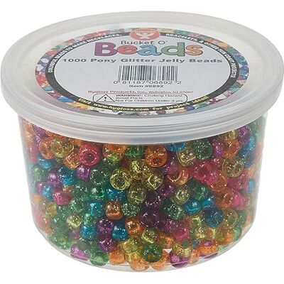 Hygloss Plastic Pony Glitter Jelly Kralen, 6 x 9 mm, diverse kleuren, 1000 stuks Hygloss Plastic Pony Glitter Jelly Kralen, 6 x 9 mm, diverse kleuren, 1000 stuks