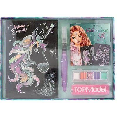 Depesche 13485 TOPModel Metallic Watercolour Set, zwart aquarelpapier met 20 motieven om in te kleuren, incl. penseel, glanzende waterverf en sponsjes Depesche 13485 TOPModel Metallic Watercolour Set, zwart aquarelpapier met 20 motieven om in te kleuren, incl. penseel, glanzende waterverf en sponsjes
