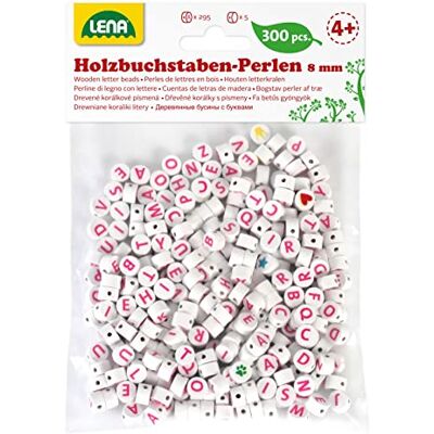 Lena 32050 Knutselset, letterkralen van hout, 300 ronde rijgkralen en met roze letters, houten kralenset voor kinderen vanaf 3 jaar, voor het zelf knutselen van kralen, sieraden, wit, medium Lena 32050 Knutselset, letterkralen van hout, 300 ronde rijgkralen en met roze letters, houten kralenset voor kinderen vanaf 3 jaar, voor het zelf knutselen van kralen, sieraden, wit, medium
