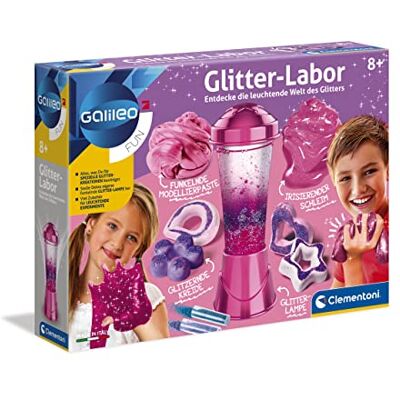 Clementoni Galileo Fun 59224 Glitterlaboratorium, knutselen en experimenteren met glitter, krijt/slijm/modelleerpasta/lavalamp om zelf te maken en te decoreren, voor kinderen vanaf 8 jaar Clementoni Galileo Fun 59224 Glitterlaboratorium, knutselen en experimenteren met glitter, krijt/slijm/modelleerpasta/lavalamp om zelf te maken en te decoreren, voor kinderen vanaf 8 jaar