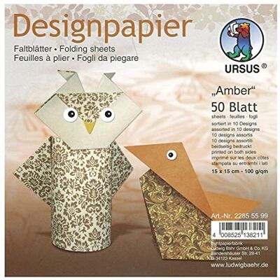 Ursus 22855599 Designpapier Amber, 50 vellen in 10 verschillende motieven, ca. 15 x 15 cm, 100 g/m², aan beide zijden bedrukt, ideaal voor het vouwen van creatieve Origami dieren Ursus 22855599 Designpapier Amber, 50 vellen in 10 verschillende motieven, ca. 15 x 15 cm, 100 g/m², aan beide zijden bedrukt, ideaal voor het vouwen van creatieve Origami dieren