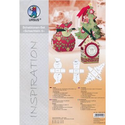 Ursus 55850099 Inspiration Set dozen, 6, geschenkdozen, 3 sjablonen in 3 verschillende motieven, van transparante folie, sjabloondikte ca. 0,5 mm, ideaal voor kleine geschenken Ursus 55850099 Inspiration Set dozen, 6, geschenkdozen, 3 sjablonen in 3 verschillende motieven, van transparante folie, sjabloondikte ca. 0,5 mm, ideaal voor kleine geschenken