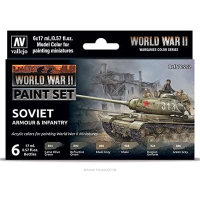 Vallejo 070202 Kleurenset, Sovjet-pantsering en infanterie, WWII modelbouwset Vallejo 070202 Kleurenset, Sovjet-pantsering en infanterie, WWII modelbouwset