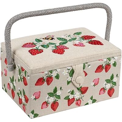 Hobby Gift Exclusieve medium naaidoos, knutseldoos, accessoirelade, speldenkussen, PVC-handgreep, 18,5 x 25,5 x 14,5 cm, Geborduurde aardbeien Hobby Gift Exclusieve medium naaidoos, knutseldoos, accessoirelade, speldenkussen, PVC-handgreep, 18,5 x 25,5 x 14,5 cm, Geborduurde aardbeien
