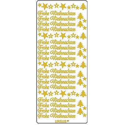 Ursus 59300059 creatieve sticker, vrolijk kerstfeest 1, goud, 5 vellen, zelfklevend, ideaal voor het maken van kaarten en het decoreren van geschenken, stickervel ca. 10 x 23 cm Ursus 59300059 creatieve sticker, vrolijk kerstfeest 1, goud, 5 vellen, zelfklevend, ideaal voor het maken van kaarten en het decoreren van geschenken, stickervel ca. 10 x 23 cm