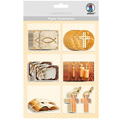 Ursus 56500058 Papier Accessoires Blessing, christelijke symbolen, 36 stuks in 6 motieven, eenzijdig bedrukt en veredeld, ideaal voor het versieren van kaarten, scrapbooking en geschenken Ursus 56500058 Papier Accessoires Blessing, christelijke symbolen, 36 stuks in 6 motieven, eenzijdig bedrukt en veredeld, ideaal voor het versieren van kaarten, scrapbooking en geschenken