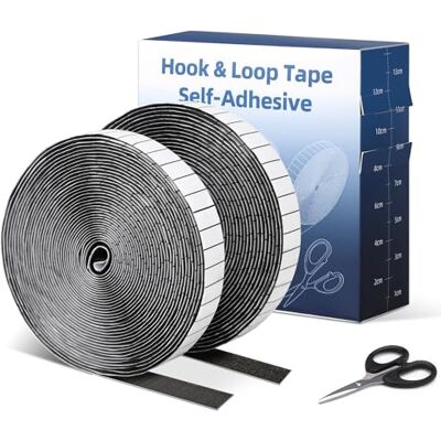 Euqvunn Klittenband 2 rollen (8 m x 2 cm), zelfklevende haak- en lusstrips met schaar en rasterrug, sterke bevestigingsstrips voor DIY, wandmontage, horren (Zwart) Euqvunn Klittenband 2 rollen (8 m x 2 cm), zelfklevende haak- en lusstrips met schaar en rasterrug, sterke bevestigingsstrips voor DIY, wandmontage, horren (Zwart)
