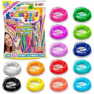 CRAZE Scoubidou-Elastiekjes Set XXL – 14 Siliconen Scoubidou-Linten in 14 Kleuren – Skubidou-Elastiekjes Knutselset voor Kinderen, Kleurrijk, Ideaal voor Kinderfeestjes en Cadeautjes CRAZE Scoubidou-Elastiekjes Set XXL – 14 Siliconen Scoubidou-Linten in 14 Kleuren – Skubidou-Elastiekjes Knutselset voor Kinderen, Kleurrijk, Ideaal voor Kinderfeestjes en Cadeautjes