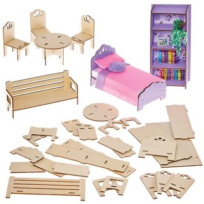 Baker Ross FN272 Bouw je eigen poppenhuis meubels Set van 7 stuks, Kinder poppenhuis set, Mini meubelset Baker Ross FN272 Bouw je eigen poppenhuis meubels Set van 7 stuks, Kinder poppenhuis set, Mini meubelset