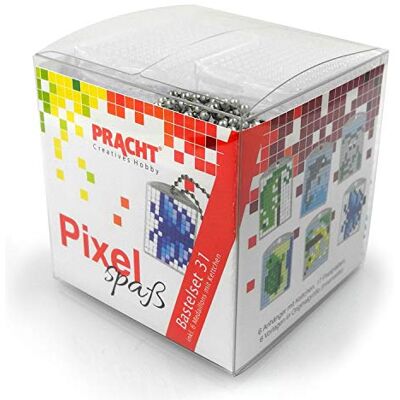 Pracht Creatives Hobby Pixel P90069-63501 Leuke knutselset 31 voor kinderen, eenvoudig insteeksysteem met steentjes van bioplastic voor het ontwerpen van 6 sleutelhangers (medaillons), zonder strijken en lijmen Pracht Creatives Hobby Pixel P90069-63501 Leuke knutselset 31 voor kinderen, eenvoudig insteeksysteem met steentjes van bioplastic voor het ontwerpen van 6 sleutelhangers (medaillons), zonder strijken en lijmen