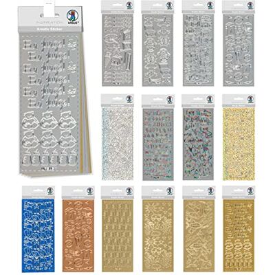 Ursus 59260008 Creatieve Stickerset Jongen, set met 15 verschillende gekleurde stickervellen, zelfklevend, gemakkelijk te verwijderen, geschikt voor het maken van kaarten Ursus 59260008 Creatieve Stickerset Jongen, set met 15 verschillende gekleurde stickervellen, zelfklevend, gemakkelijk te verwijderen, geschikt voor het maken van kaarten