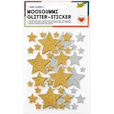 folia 23777 Schuimrubber glitterstickers STARS CLASSIC, 50 stuks in goud en zilver, stickers in 4 formaten voor versieren en decoreren folia 23777 Schuimrubber glitterstickers STARS CLASSIC, 50 stuks in goud en zilver, stickers in 4 formaten voor versieren en decoreren