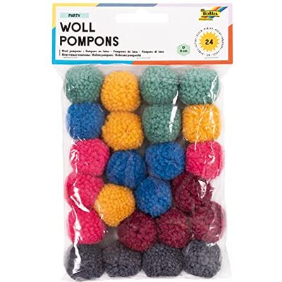 Wol Pompon 'Party', 24 stuks, assorti - Doos van 4 Wol Pompon 'Party', 24 stuks, assorti - Doos van 4