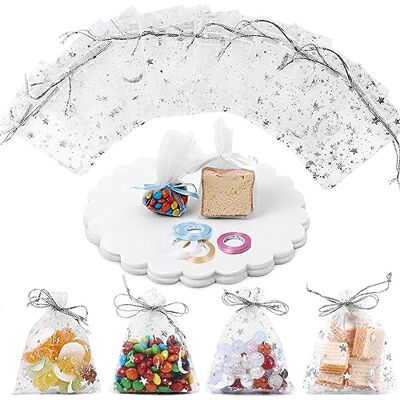 Giloty Bruiloft Organzazakjes, 100 stuks, kleine organzazakjes, 7 x 9 cm, ronde cadeauzakjes en 2 rollen lint, organzazakjes met trekkoord voor sieradenzakjes, festivalfeest Giloty Bruiloft Organzazakjes, 100 stuks, kleine organzazakjes, 7 x 9 cm, ronde cadeauzakjes en 2 rollen lint, organzazakjes met trekkoord voor sieradenzakjes, festivalfeest