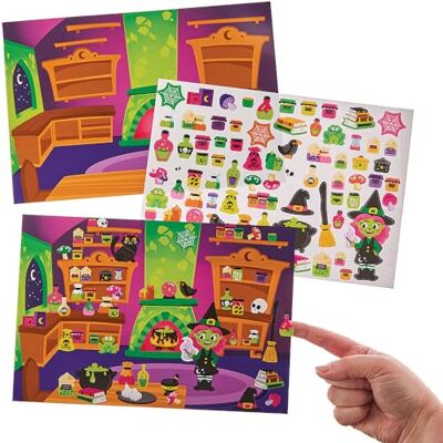 Baker Ross FN290 Stickerscènes heksenkeuken spreuken en drankjes 4 stuks, Halloween knutselpakket voor kinderen Baker Ross FN290 Stickerscènes heksenkeuken spreuken en drankjes 4 stuks, Halloween knutselpakket voor kinderen