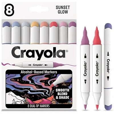 CRAYOLA Color Collections Alcoholstiften Sunset Glow, 8 st, 14+ 8 alcoholstiften met dubbele punt in warme zonsonderganstinten. Voor vervagen en schaduwen, vanaf 14 jaar CRAYOLA Color Collections Alcoholstiften Sunset Glow, 8 st, 14+ 8 alcoholstiften met dubbele punt in warme zonsonderganstinten. Voor vervagen en schaduwen, vanaf 14 jaar