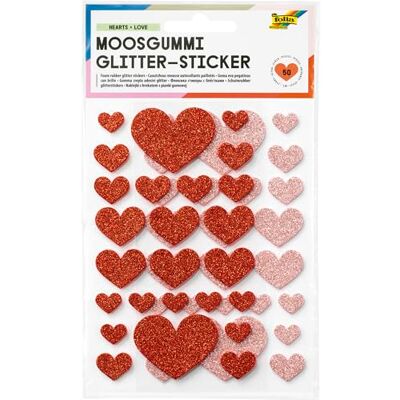 folia 23771 Schuimrubber glitterstickers HEARTS LOVE, 50 stuks in roze en rood, stickers in 4 maten om te decoreren en te versieren folia 23771 Schuimrubber glitterstickers HEARTS LOVE, 50 stuks in roze en rood, stickers in 4 maten om te decoreren en te versieren