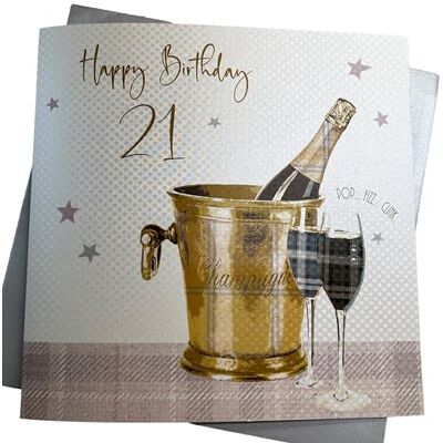 WHITE COTTON CARDS XLS21 Verjaardagskaart voor de 21e Verjaardag, Handgemaakt, Engelstalige Opschrift, Motief Champagnekoeler, Groot WHITE COTTON CARDS XLS21 Verjaardagskaart voor de 21e Verjaardag, Handgemaakt, Engelstalige Opschrift, Motief Champagnekoeler, Groot