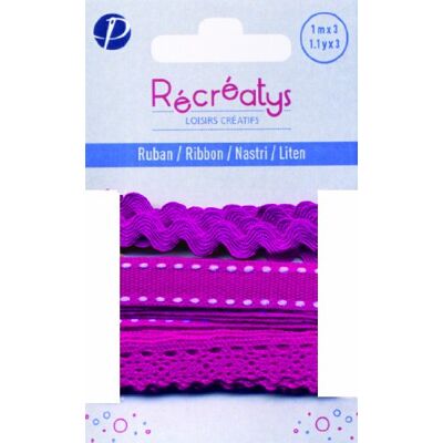 Récréatys 4044 10 5 3 Verschillende linten op kaart 1 m Katoen Fuchsia Roze Récréatys 4044 10 5 3 Verschillende linten op kaart 1 m Katoen Fuchsia Roze