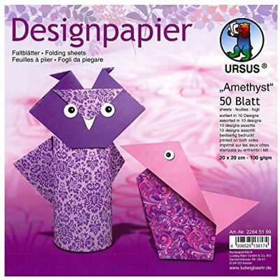 Ursus 22845199 designpapier Amethist, 50 vellen in 10 verschillende motieven, ca. 20 x 20 cm, 100 g/m², aan beide zijden bedrukt, ideaal voor het vouwen van creatieve origami dieren Ursus 22845199 designpapier Amethist, 50 vellen in 10 verschillende motieven, ca. 20 x 20 cm, 100 g/m², aan beide zijden bedrukt, ideaal voor het vouwen van creatieve origami dieren