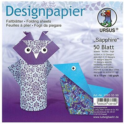 Ursus 22835599F designpapier Sapphire, 50 vellen, 15 x 15 cm, aan beide zijden bedrukt, kleurrijk Ursus 22835599F designpapier Sapphire, 50 vellen, 15 x 15 cm, aan beide zijden bedrukt, kleurrijk