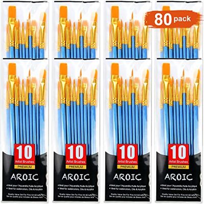 AROIC Set verfkwasten, nylon haarborstels voor acrylolie, aquarelverf, kunstenaar, professionele schildersets (8 verpakkingen van 80 stuks) AROIC Set verfkwasten, nylon haarborstels voor acrylolie, aquarelverf, kunstenaar, professionele schildersets (8 verpakkingen van 80 stuks)