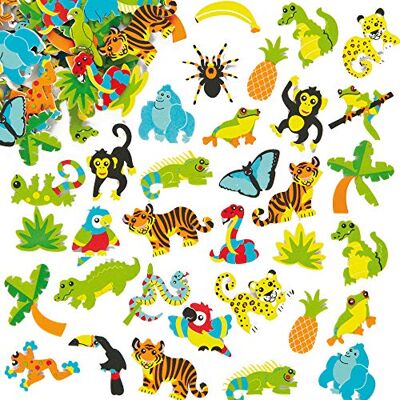 Baker Ross Stickers van schuimrubber regenwoud stickerset om te knutselen voor kinderen en als decoratie 100 stuks Baker Ross Stickers van schuimrubber regenwoud stickerset om te knutselen voor kinderen en als decoratie 100 stuks