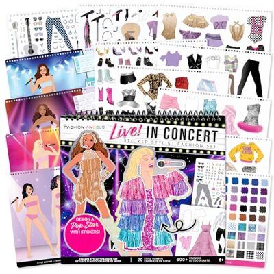 Fashion Angels Eenvoudige Leuke Modeengelen Live! In Concert Sketch & Sticker Stylist – 600+ Stickers & 20 Stijlborden – Design Pop Star Looks – Fashion Activity Kit voor meisjes van 6+ jaar Fashion Angels Eenvoudige Leuke Modeengelen Live! In Concert Sketch & Sticker Stylist – 600+ Stickers & 20 Stijlborden – Design Pop Star Looks – Fashion Activity Kit voor meisjes van 6+ jaar
