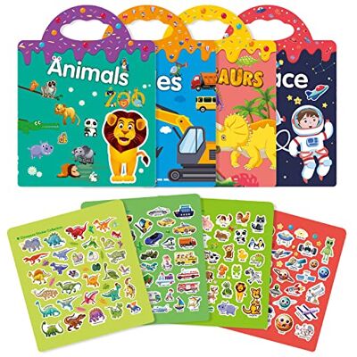 GUYUCOM 4 Pack Herbruikbare Sticker Boeken, Speelgoed voor Leeftijd 2 3 4 Jaar Oude Kids Jongens Meisjes Peuters, 3D Clear Animal Space Voertuigen Dinosaurus Sticker Boek Educatief Leren GUYUCOM 4 Pack Herbruikbare Sticker Boeken, Speelgoed voor Leeftijd 2 3 4 Jaar Oude Kids Jongens Meisjes Peuters, 3D Clear Animal Space Voertuigen Dinosaurus Sticker Boek Educatief Leren