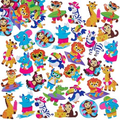 Baker Ross VC147 Zomerse jungle-dieren: stickers van schuimrubber Set van 120, knutselstickers met jungle-dieren Baker Ross VC147 Zomerse jungle-dieren: stickers van schuimrubber Set van 120, knutselstickers met jungle-dieren