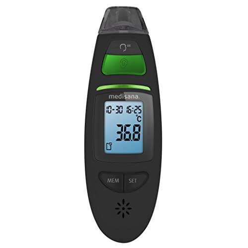 Medisana TM 750 digitale 6in1 klinische thermometer Oorthermometer voor baby's, kinderen en volwassenen, voorhoofdthermometer met visueel koortsalarm, geheugenfunctie en meting van vloeistoffen