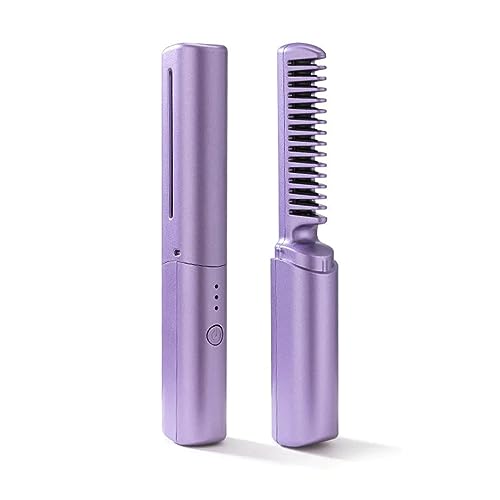 SHEYLE Rechargeable Mini Hair Straightener,Mini Travel Hair Straightener 2 In 1, Usb-c Rechargeable Wireless Portable Hair Straightener. (1pcs,Purple)