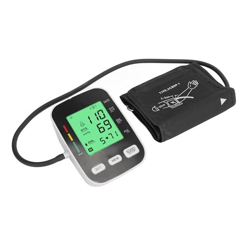 Fyearfly Bloeddrukmeter, bloeddrukmeter op de bovenarm van 0 tot 280 mm Hg, groot display, automatisch, achtergrondverlichting, digitale bloeddrukmeter voor gebruik