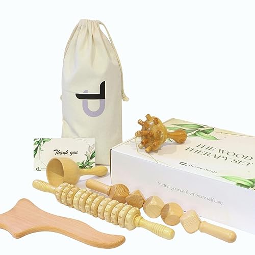 Deals and Things Houttherapieset voor lichaam – anti-cellulitis-massageapparaat, spiermassage-roller, cellulitis, cellulitis-massageapparaat, cellulitis-massageapparaat voor benen en glutees, houttherapie cellulitis