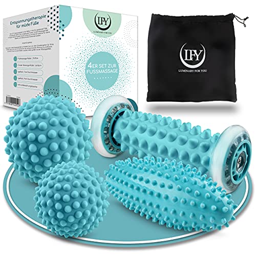 LFY Luminary for you LFY Voetmassage set van 4 – 2 x egelbal massage bij plantaire fasciitis – 1 x fasciarol spieren in de hand, voet, rug – 1 x fasciabal massagebal