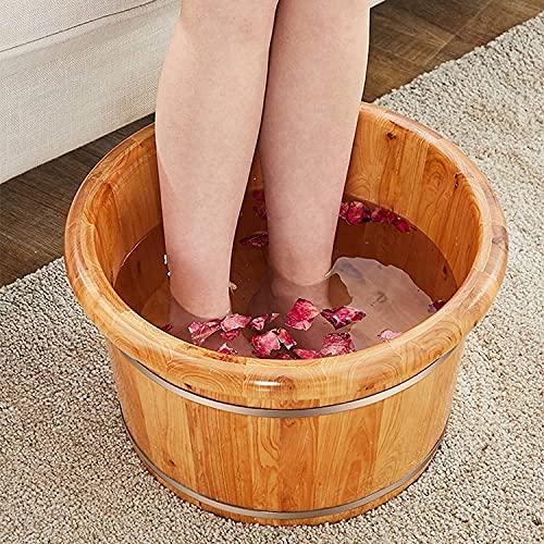 WolFum Voet Tub Houten Voetbassin Houten Voetbassin, Massief Cederhout Voet Bassin Tub Emmer voor Voetbad, Pedicure Bowl Spa Massage Houten Voetbad, met Deksel met Massager Voetbad Houten