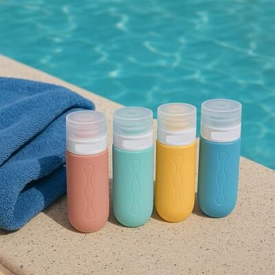 BEPER C302AAC010 Siliconen reisflessenset 90 ml (4 stuks) Shampoo- en crèmeflessen met transparante behuizing, lekvrij, ideaal voor in het vliegtuig en de sportschool BEPER C302AAC010 Siliconen reisflessenset 90 ml (4 stuks) Shampoo- en crèmeflessen met transparante behuizing, lekvrij, ideaal voor in het vliegtuig en de sportschool