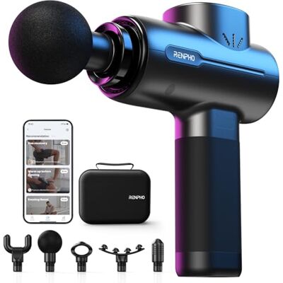 RENPHO Massagegeweer met Bluetooth, Massagege Gun voor diepe weefselpercussie Spiermassagegeweer voor spierontspanning, krachtige draagbare stimulator met LED-aanraakscherm, beste cadeau RENPHO Massagegeweer met Bluetooth, Massagege Gun voor diepe weefselpercussie Spiermassagegeweer voor spierontspanning, krachtige draagbare stimulator met LED-aanraakscherm, beste cadeau